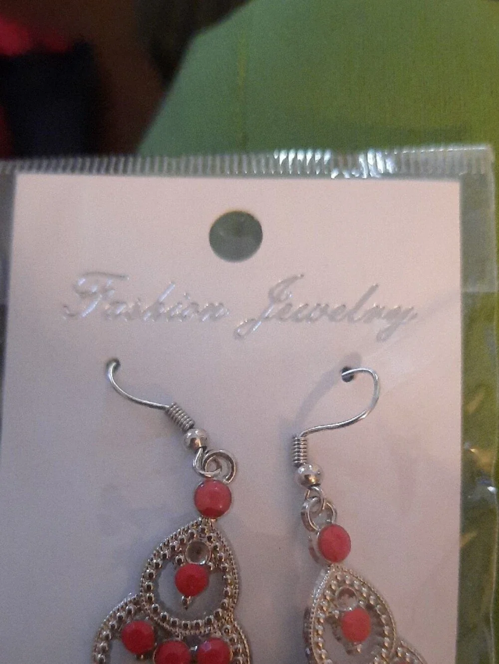 Fashion Jewelry Silver-Tone Red Bead Chandelier Earrings